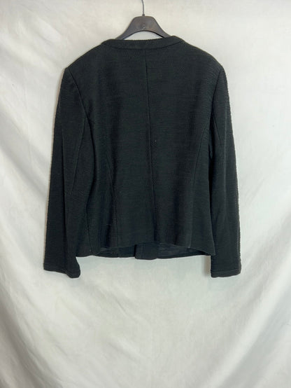 CORTEFIEL. Chaqueta tweed negra bolsillos. T XXL