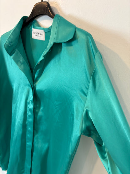 SANTANA DE MORA. Turquoise satin shirt. Size 36