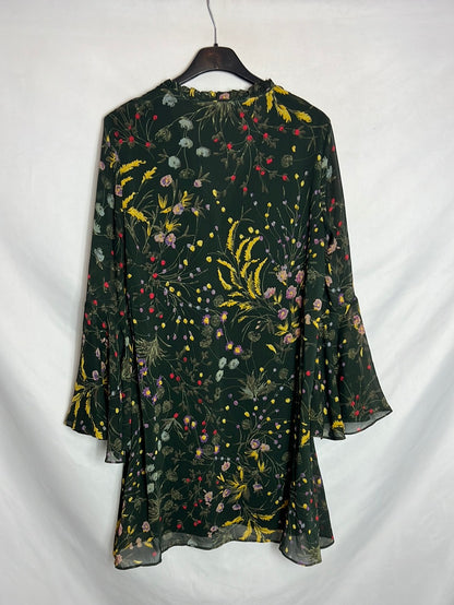 ZARA. Vestido verde flores T.xs