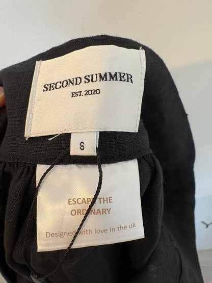 SECOND SUMMER. Falda midi negra lino. T XS