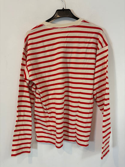 ZARA. Sudadera beige fina rayas rojas . T S