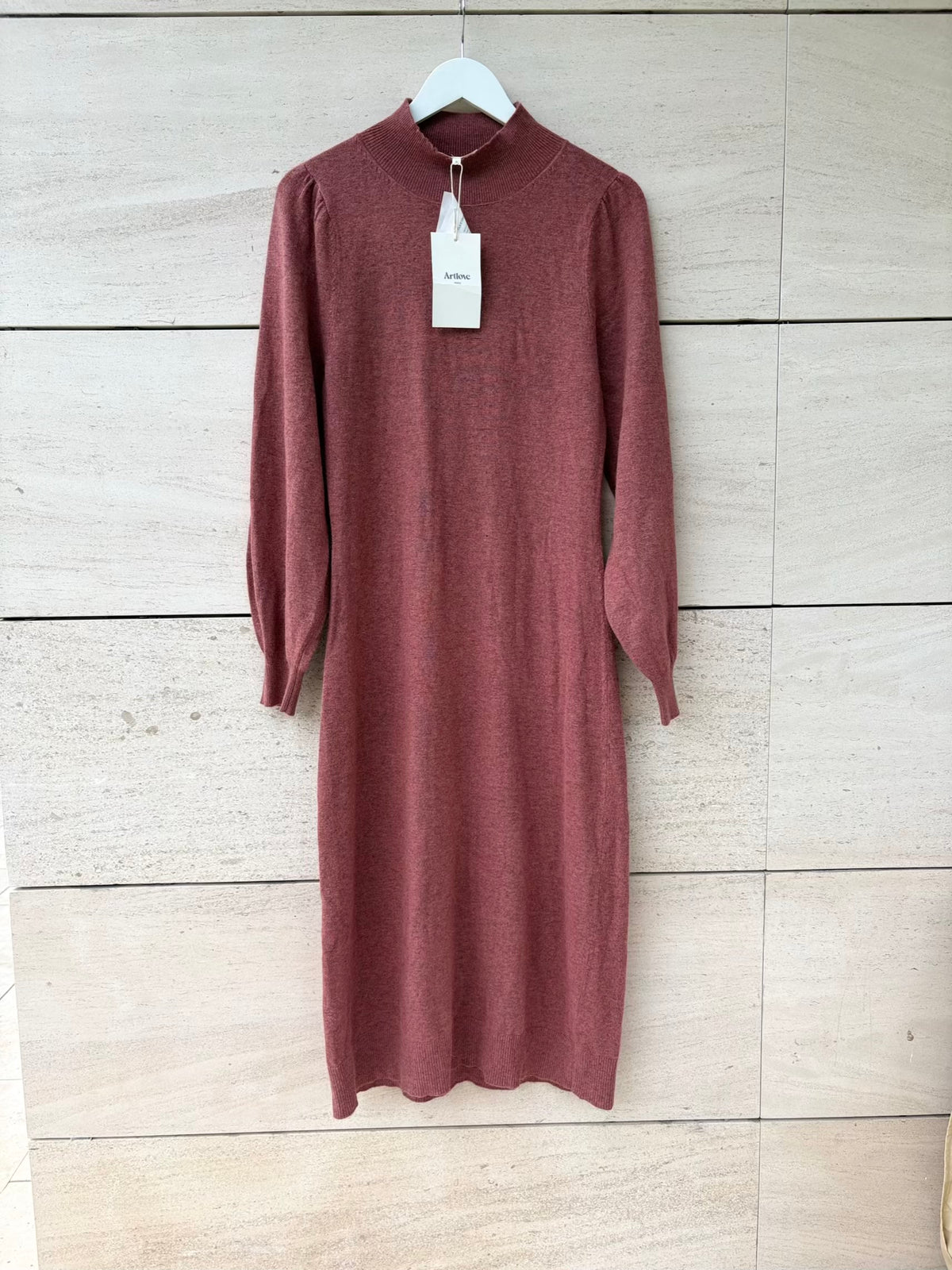 ARTLOVE.Vestido midi con lana rosa jaspeado