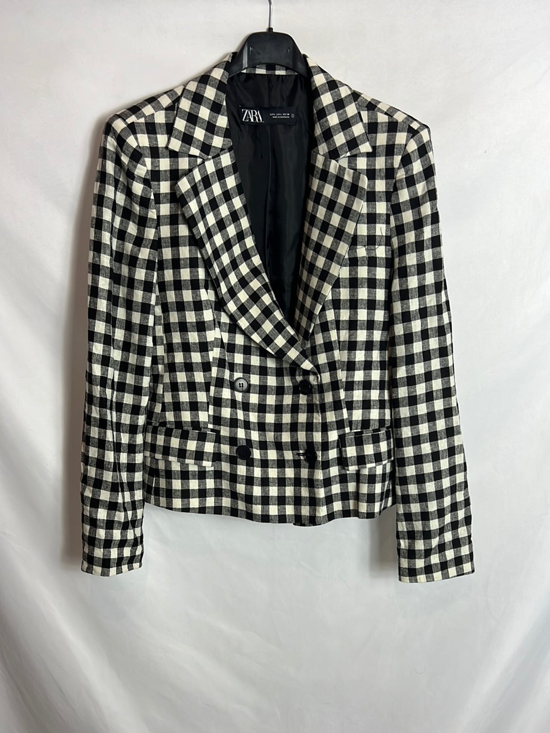 ZARA. Blazer Lino cuadros. T L