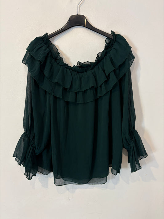 ZARA. Blusa gasa verde hombros