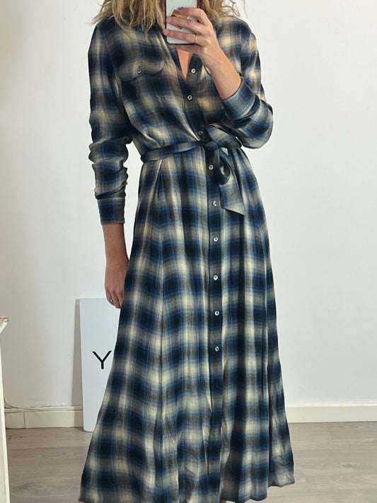 POLO RALPH LAUREN. Long checked shirt dress with wool Tm (Tara)