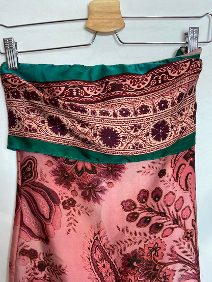 ZARA. Vestido rosa palabra de honor estampado T. S