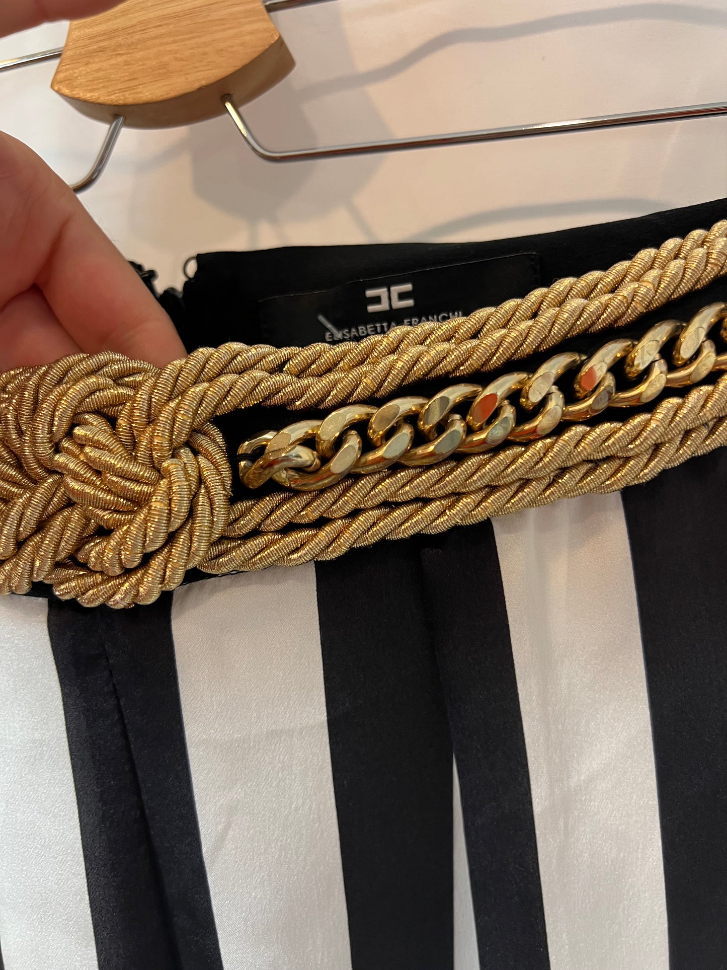 ELISABETTA FRANCHI. Striped palazzo silk pants T.42