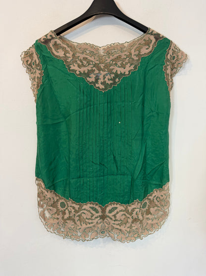BLUMARINE. Top verde seda y encaje