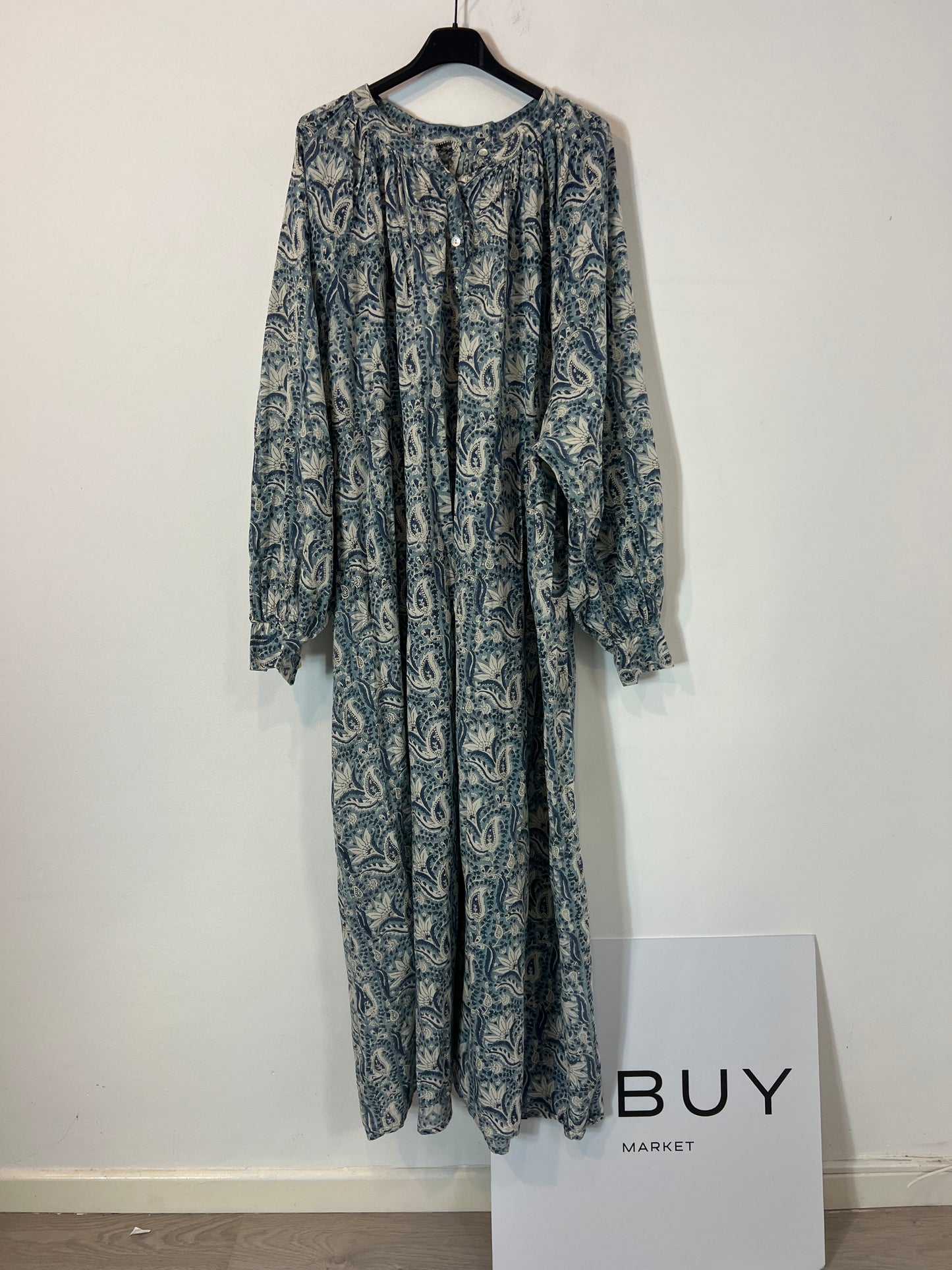 BUGANVILIA. Long dress with blue amoeba flowers, size 3XL