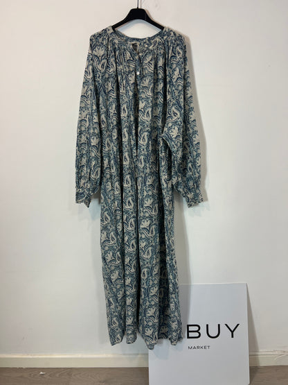 BUGANVILIA. Long dress with blue amoeba flowers, size 3XL