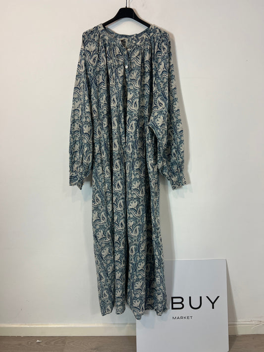 BUGANVILIA. Long dress with blue amoeba flowers, size 3XL