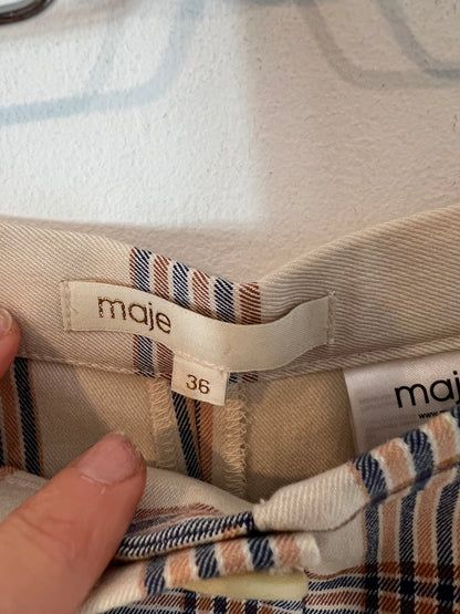 MAJE. Pantalón cuadros beige. T 36
