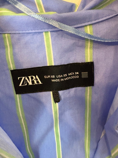 ZARA. Blue shirt with green stripes. XS (S/M)