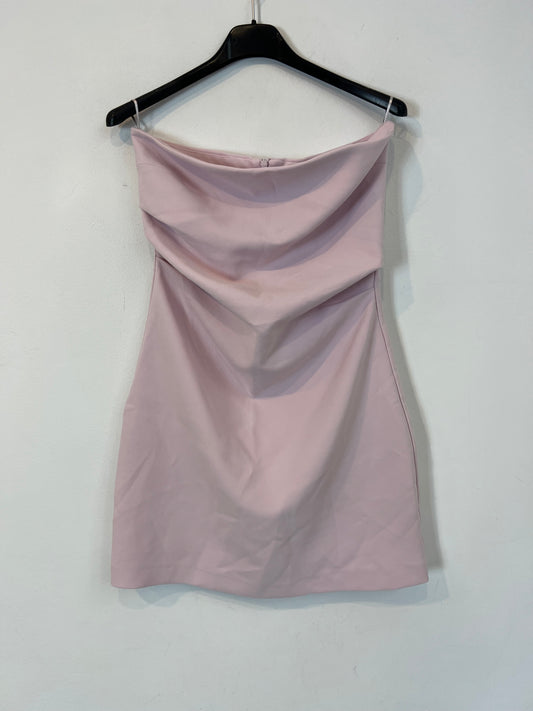 ZARA. Vestido corto  rosa palabra de honor T.s