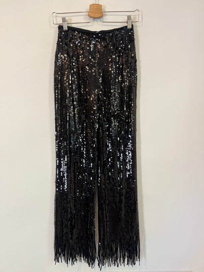 H&M. Pantalón negro lentejuelas flecos T.xs