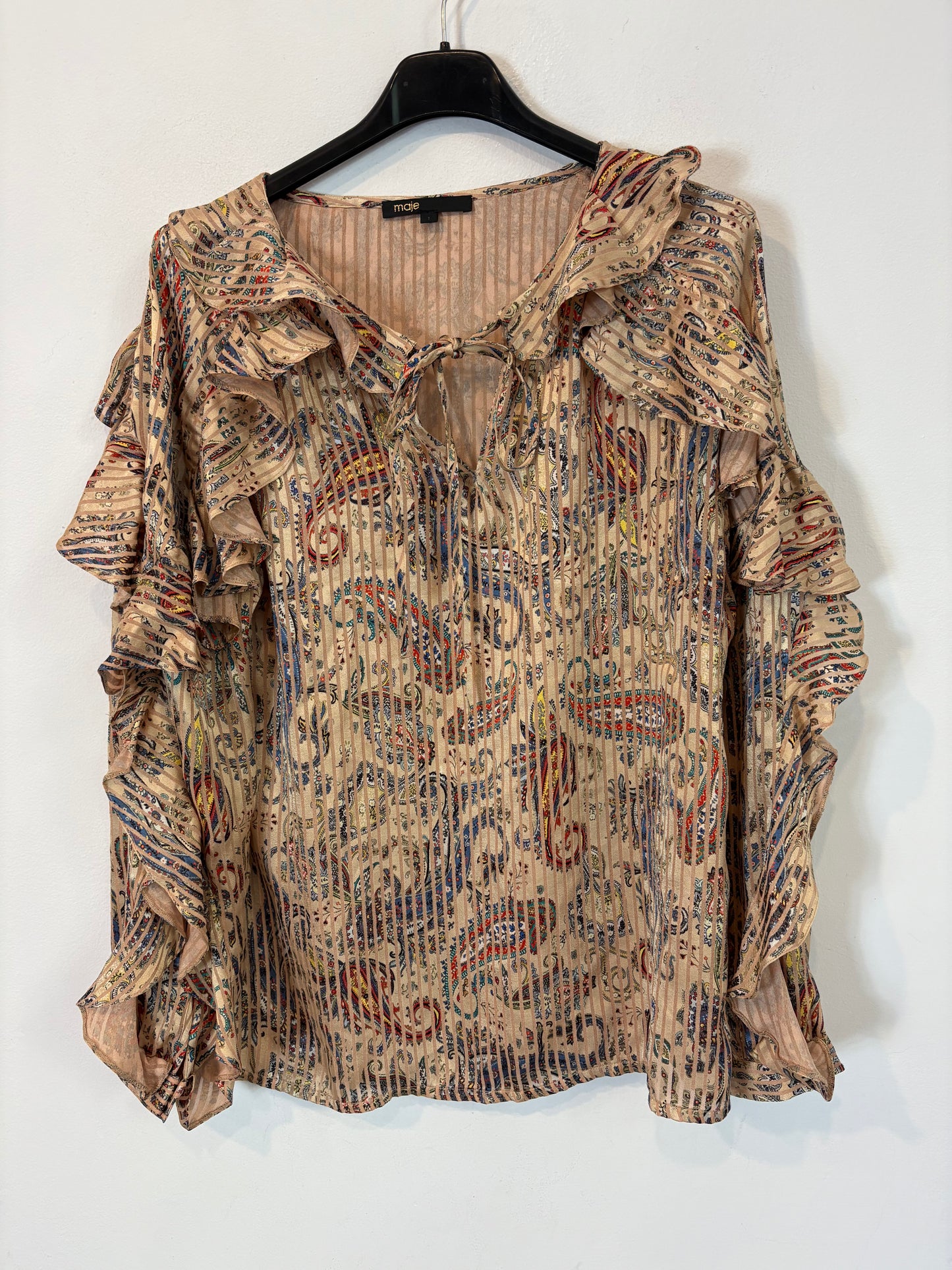 MAJE. Blusa estampada manga volante. T S