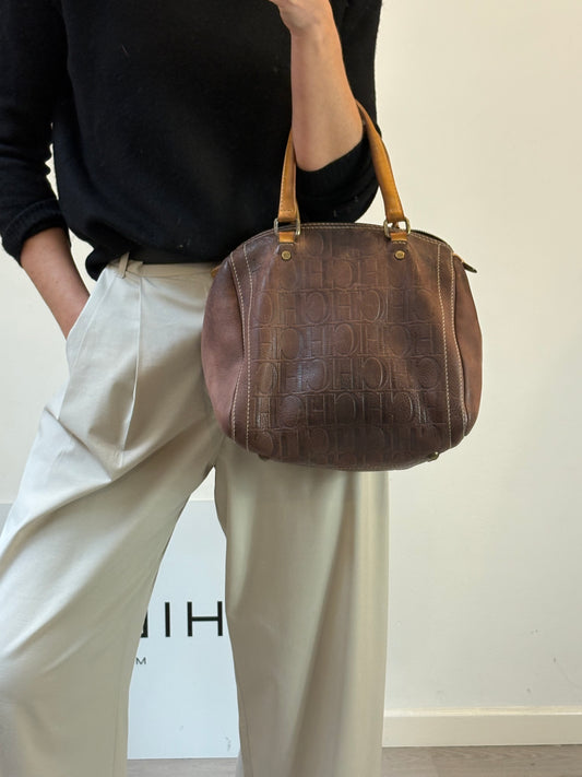 CAROLINA HERRERA. Bolso de mano marrón anagrama