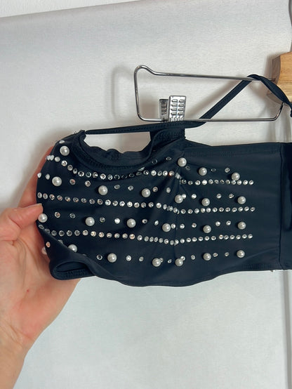 SHEIN. Top/banda licra negra perlas. T S