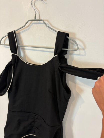 PARIS 64. Vestido midi negro mezcla