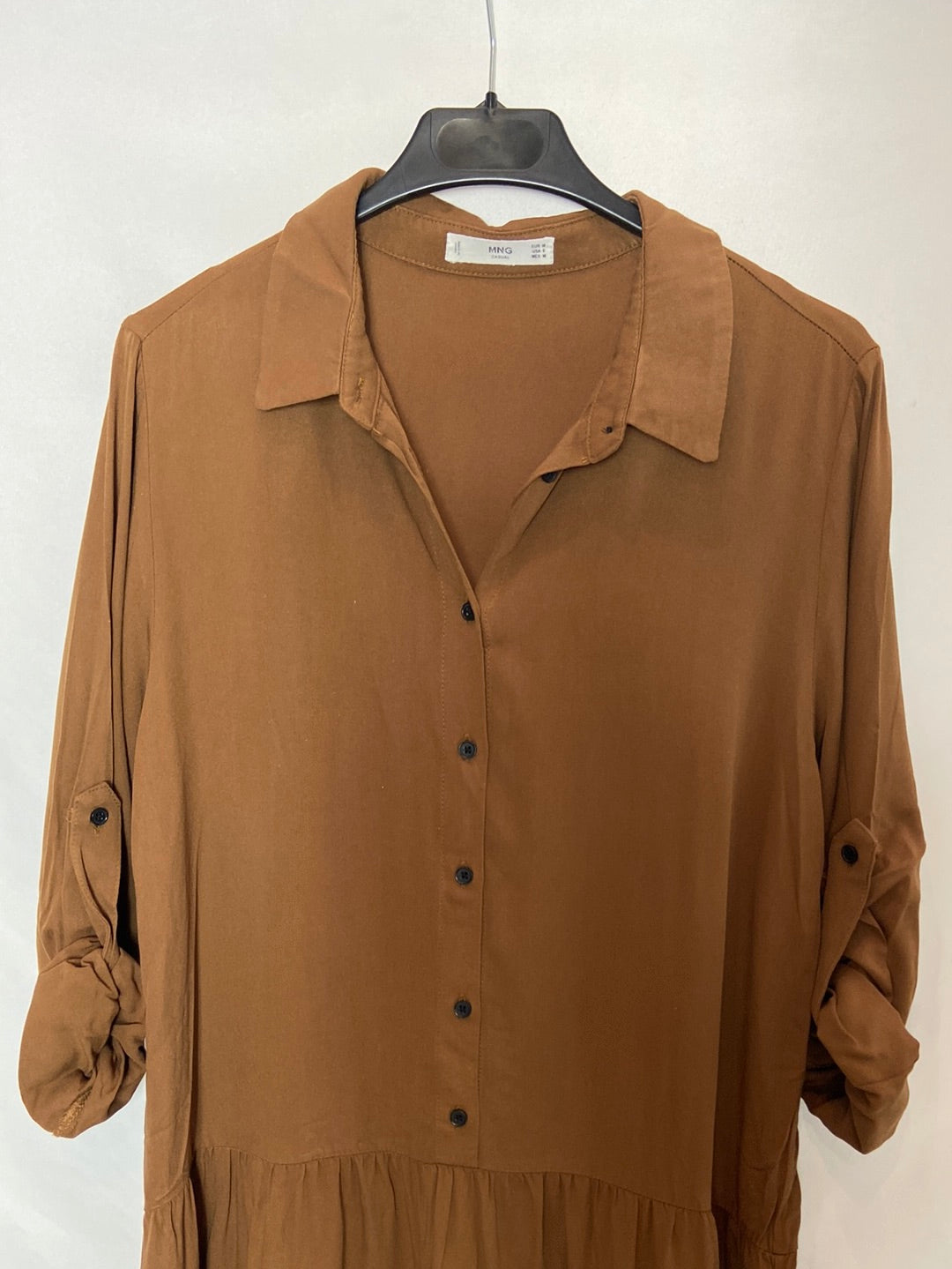 MANGO. Brown button-down dress Tm