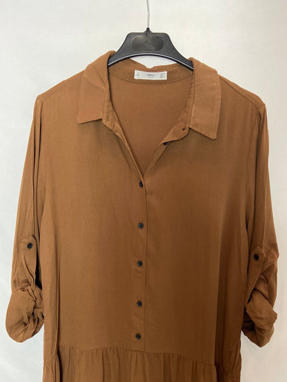 MANGO. Brown button-down dress Tm