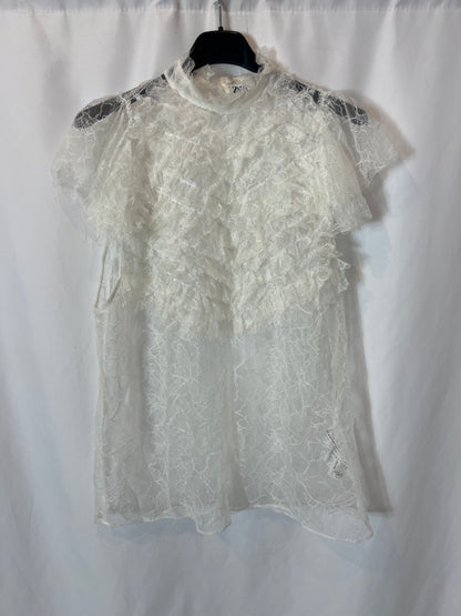 ZARA. Top blanco encaje T.L