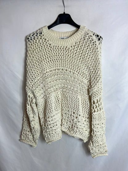 ZARA. Jersey beige calado. T S