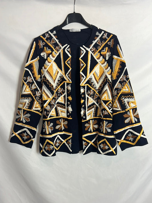 ZARA. Chaqueta azul bordados. T M