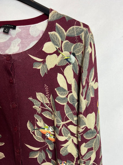 TALBOTS. Printed burgundy cardigan. TS (Tare)
