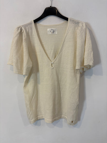 DES PETITS HAUTS. Top lino color crudo