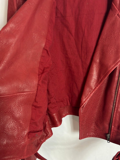 SANDRO. Chaqueta piel tono oscuro estilo biker. T 3(M/L)