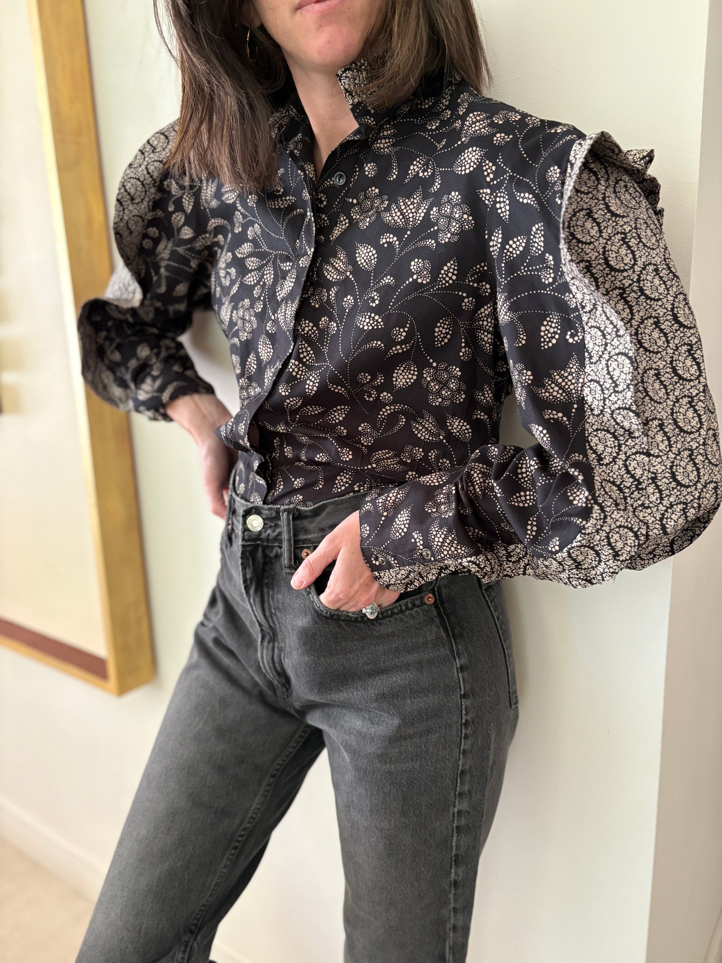 ISABEL MARANT ETOILÉ. Blusa negra estampada T.34