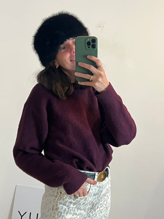 ZARA. Gorro negro pelo