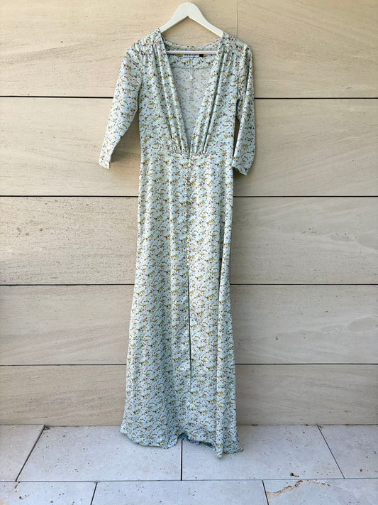 MELENA DE LEON. Vestido largo estampado aberturas