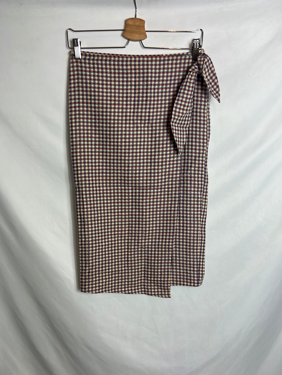 MANGO. Checkered wrap midi skirt. TS