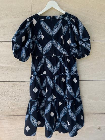 ULLA JOHNSON. Vestido azul estampado detalle escote. T 2 (S/M)