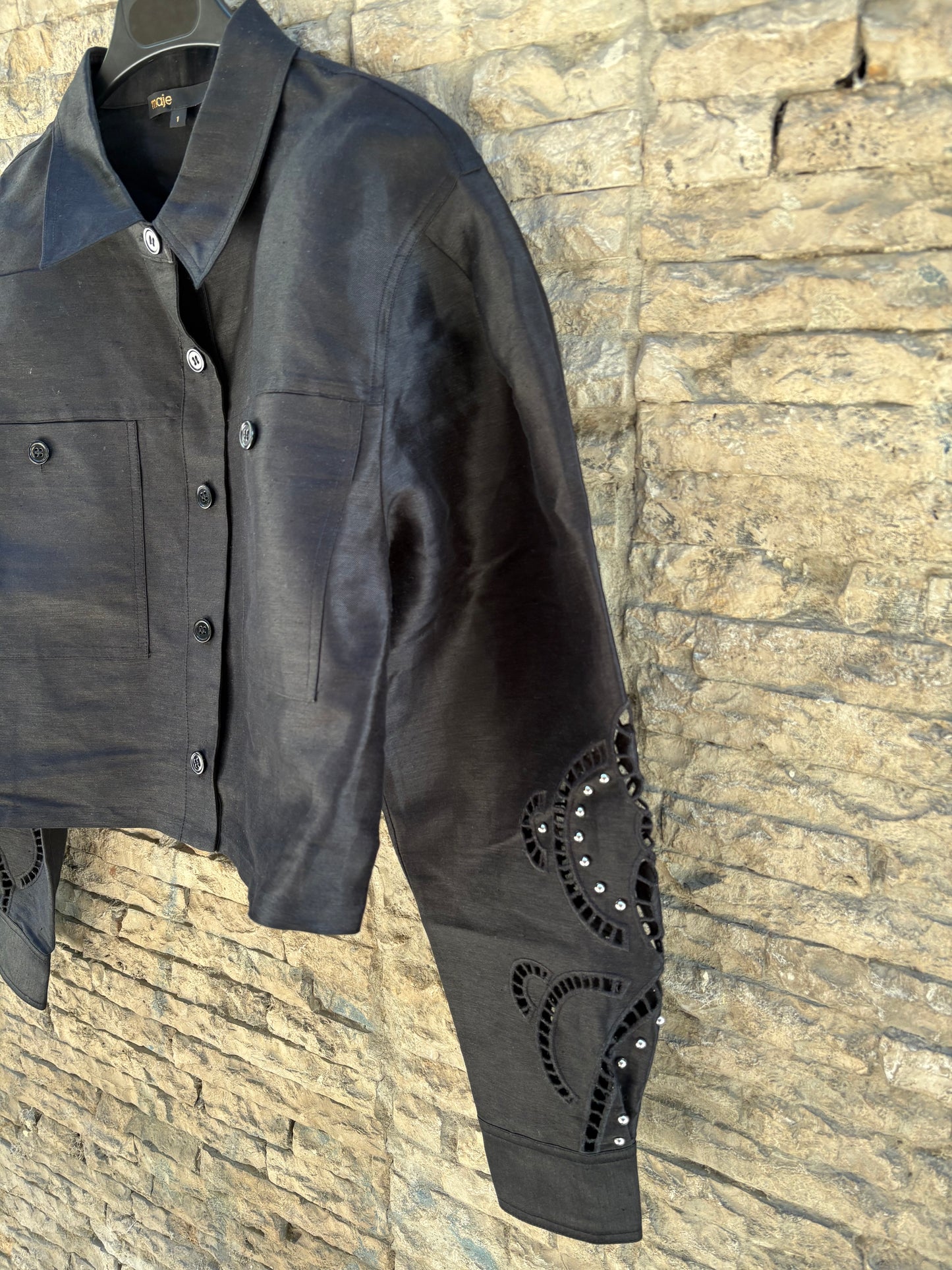 MAJE. Camisa corta lino calada T.1(S)