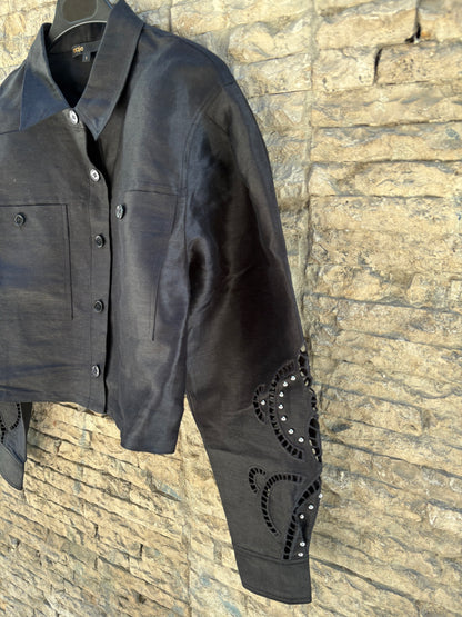 MAJE. Camisa corta lino calada T.1(S)