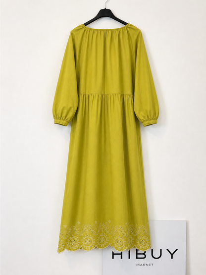 MANGO. Vestido largo de algodón mangas abullonadas