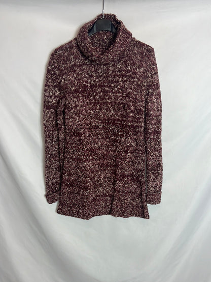 MASSIMO DUTTI. Jersey burdeos jaspeado largo. T M