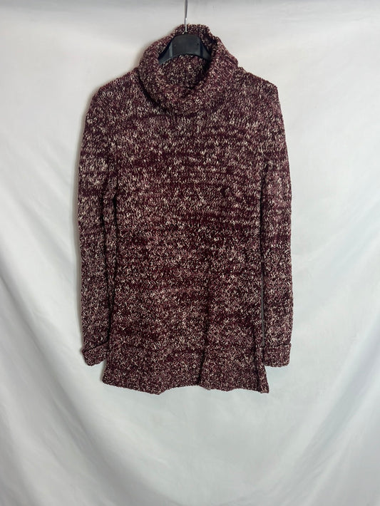 MASSIMO DUTTI. Jersey burdeos jaspeado largo. T M