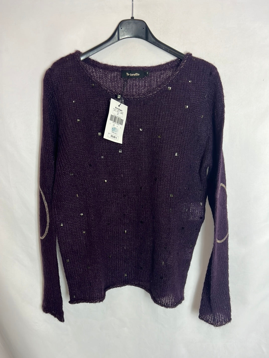 TINTORETTO. Eggplant sweater with sequin details. T 2 (M)