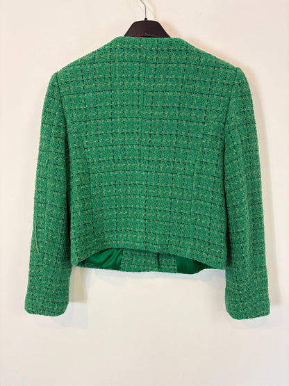 MANGO. Chaqueta tweed verde botones. T S