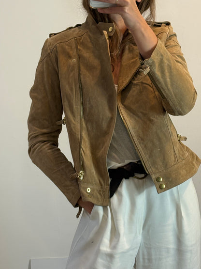 MANGO. Chaqueta piel cremalleras