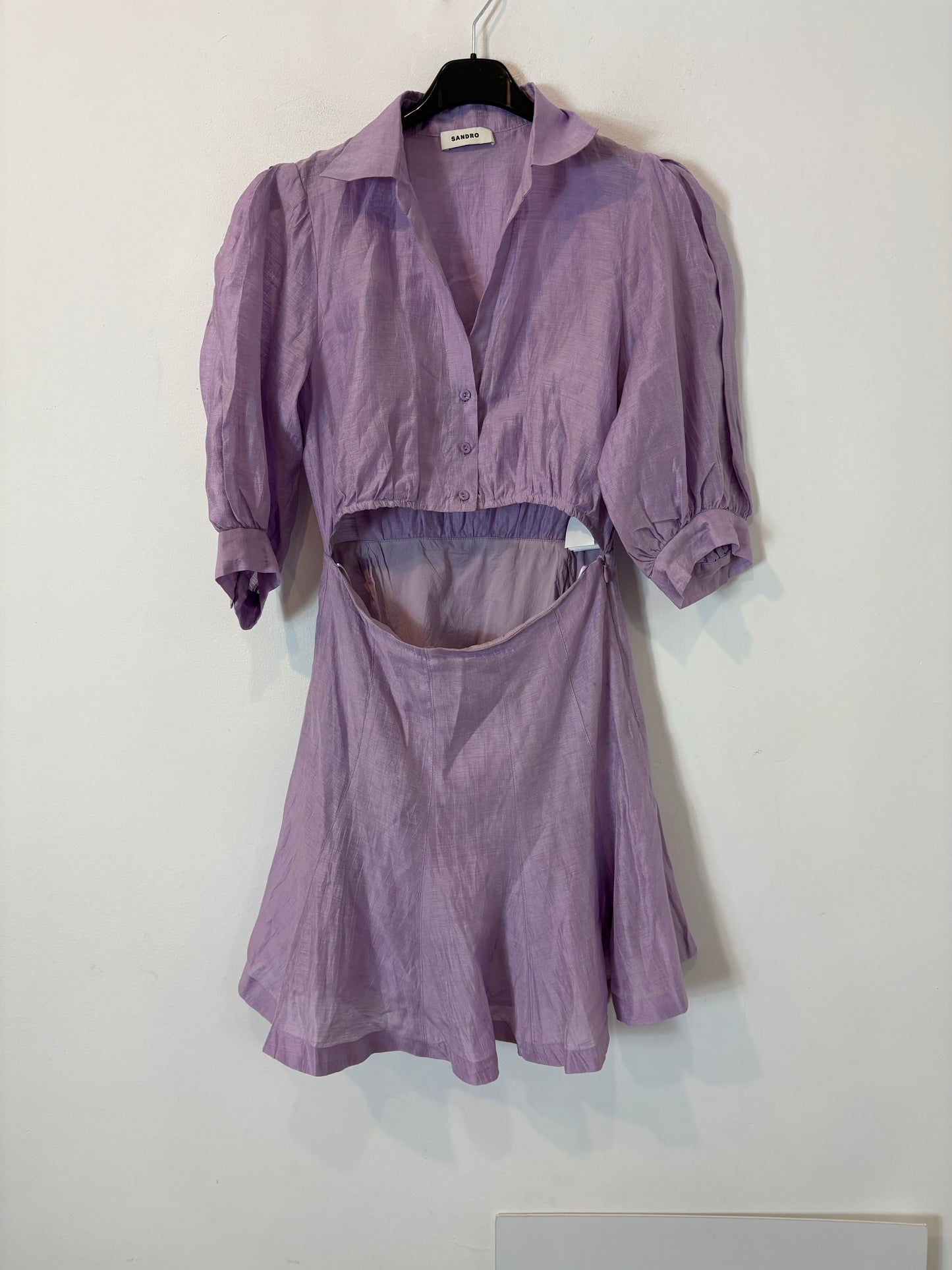 Vestido corto lino malva abertura