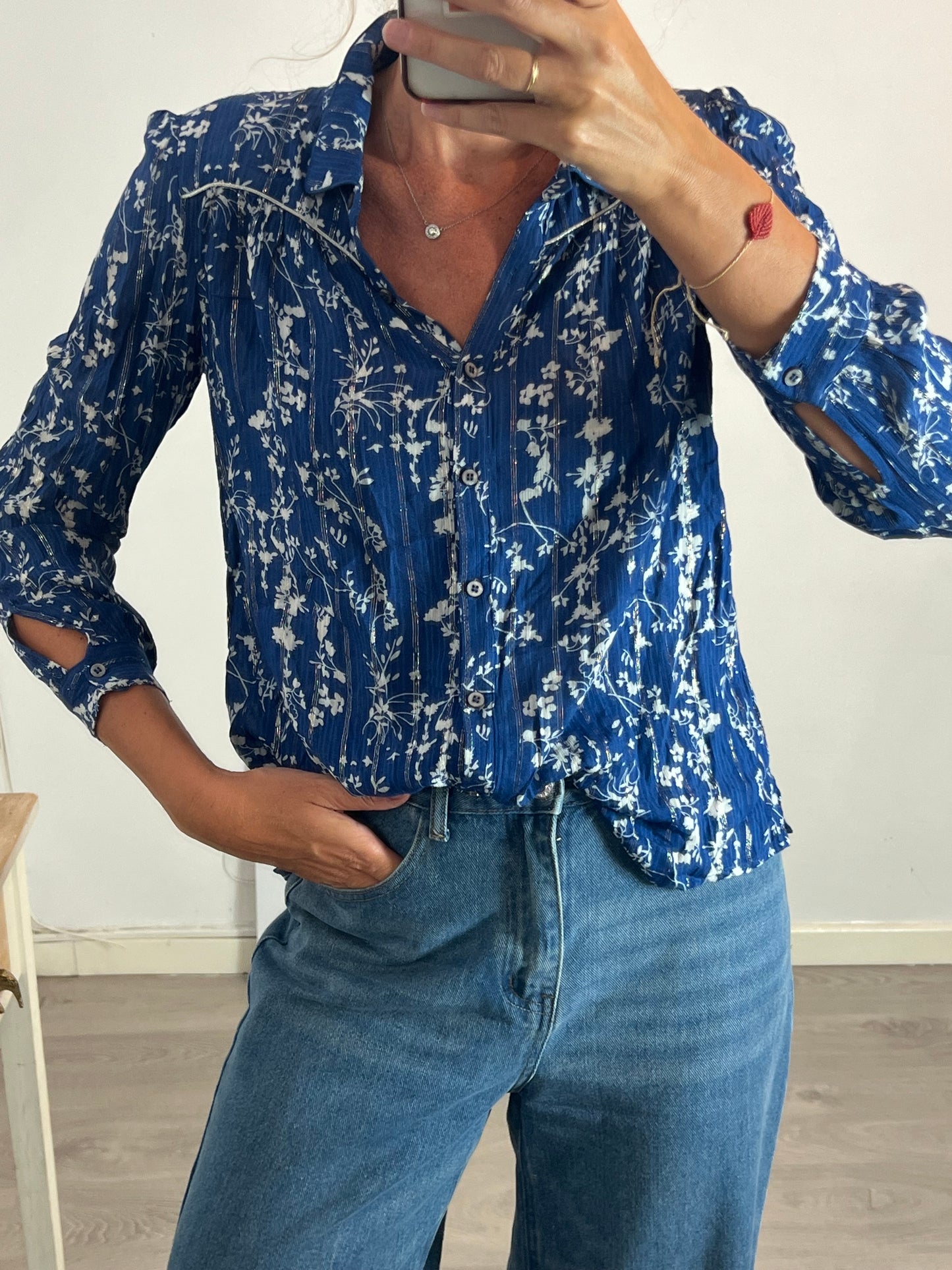 BA&amp;SH.Blue printed blouse T0 (XS)