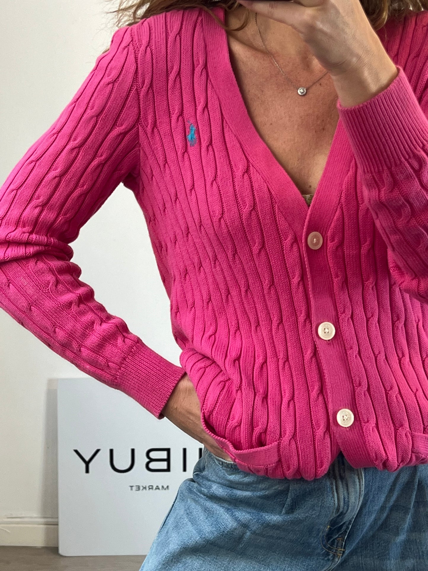 POLO RALPH LAUREN. Cárdigan fucsia. T L