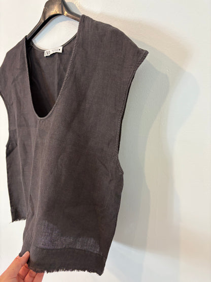 ZARA. Top gris lino. T XS