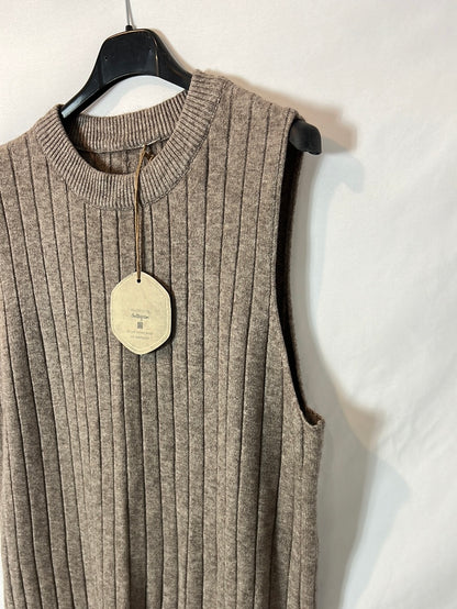 BE COOL. Vestido canalé color topo. T S