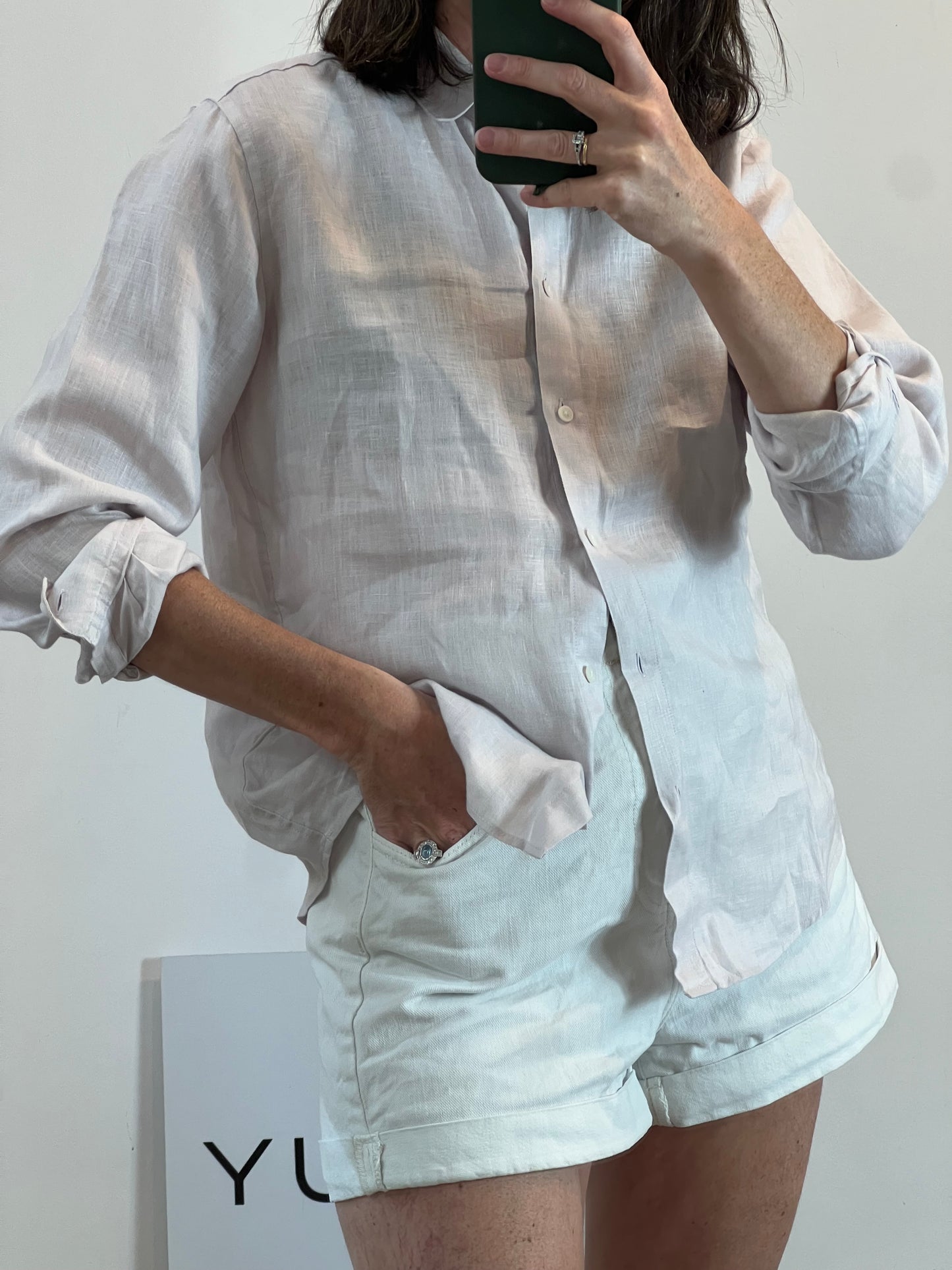 UNIQLO.Camisa malva lino. T.xs